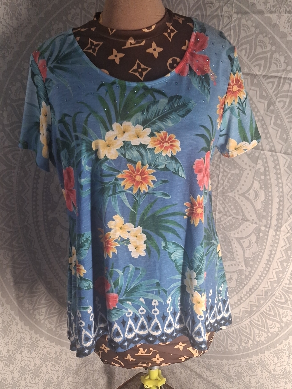 Ruby Rd. Blue Floral Short-Sleeve Tee